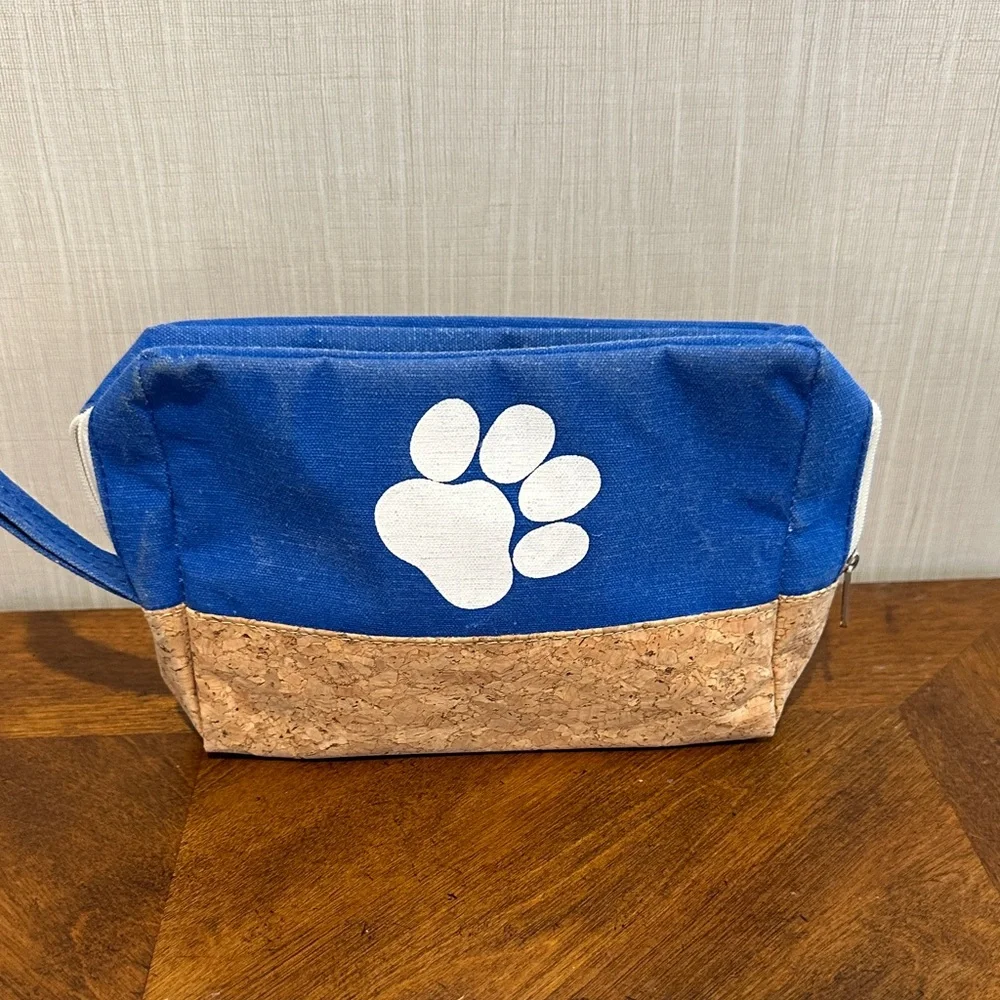 Blue and Tan Cosmetic Bag with Paw Print - Picture 1 of 5